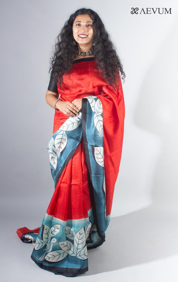 Bishnupur Hand Painted Pure Silk Saree with Silk Mark and Blouse Piece - 4116 Saree Rinku Silk Cotton House   