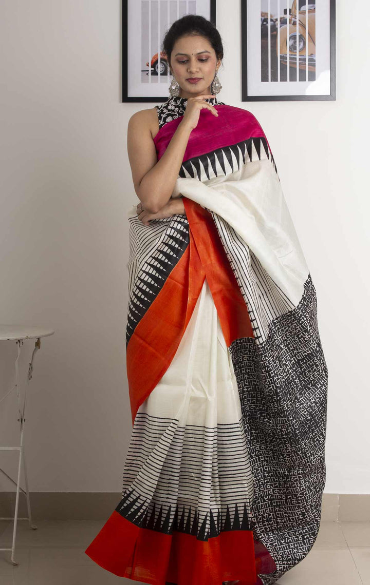 Bishnupur Pure Silk Hand Block Printed Saree - 0251 - AEVUM