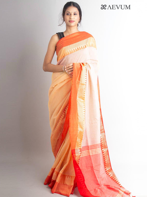 Handloom Bengal Cotton Temple Border Saree - 0026 Saree AEVUM