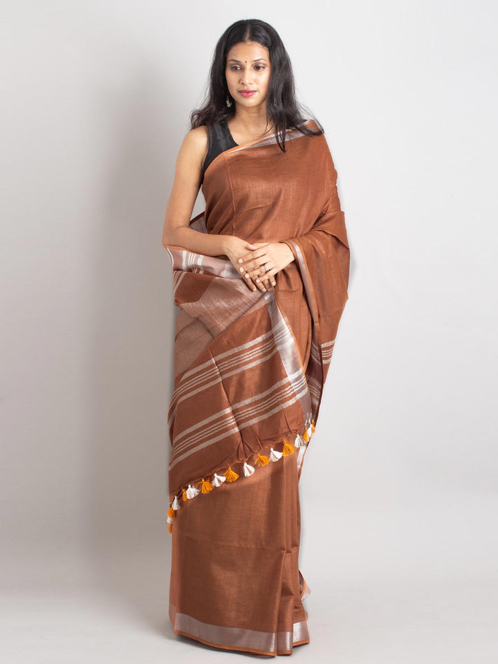 Semi Linen Saree With Blouse Piece - 0409 Saree AEVUM