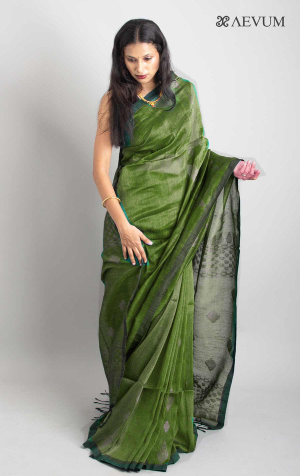 Organic Linen handloom Saree with blouse - 0426