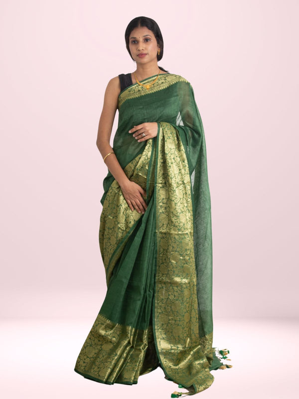Silk Linen Banarasi Handloom Saree - 0477