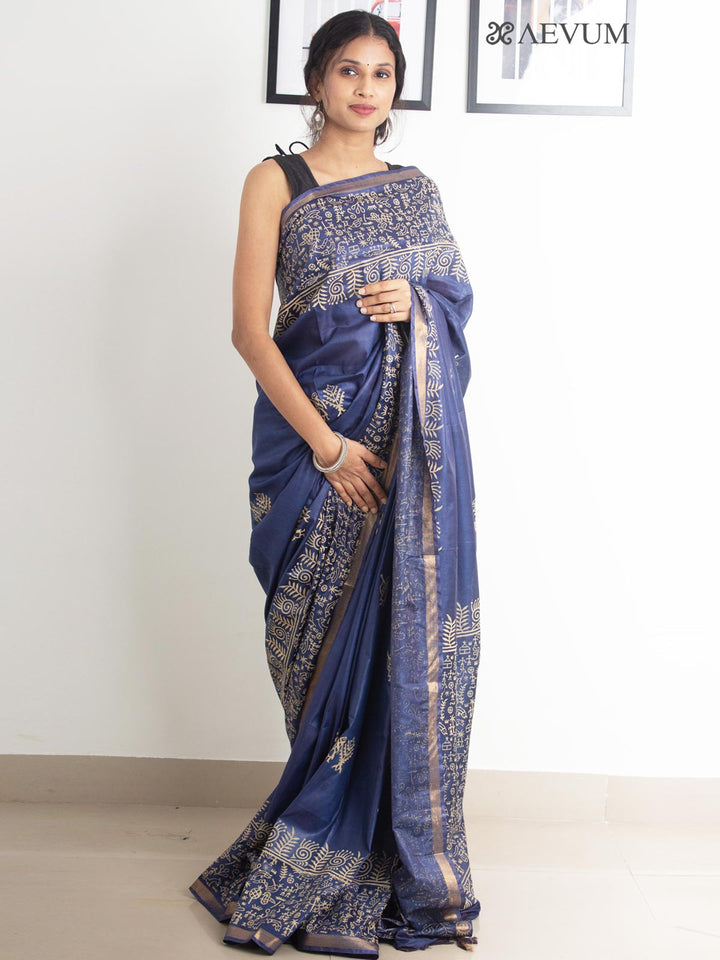 Katan Madhubani Silk Saree with Blouse Piece - 0485 Saree AEVUM