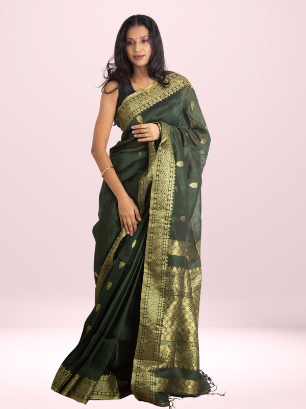 Silk Linen Banarasi Handloom Saree - 0486