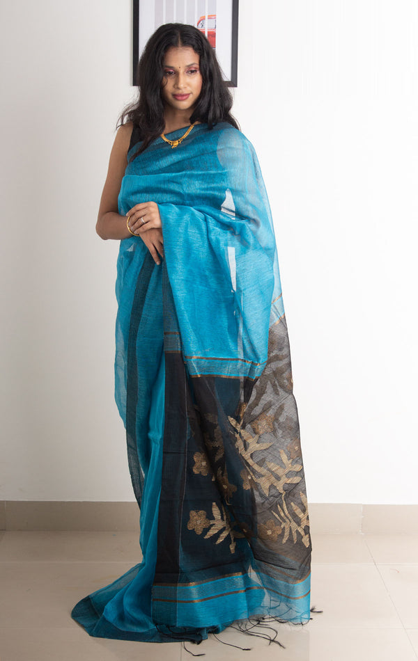 Silk Linen Saree with Blouse Piece - 0489 Saree Rana Das   