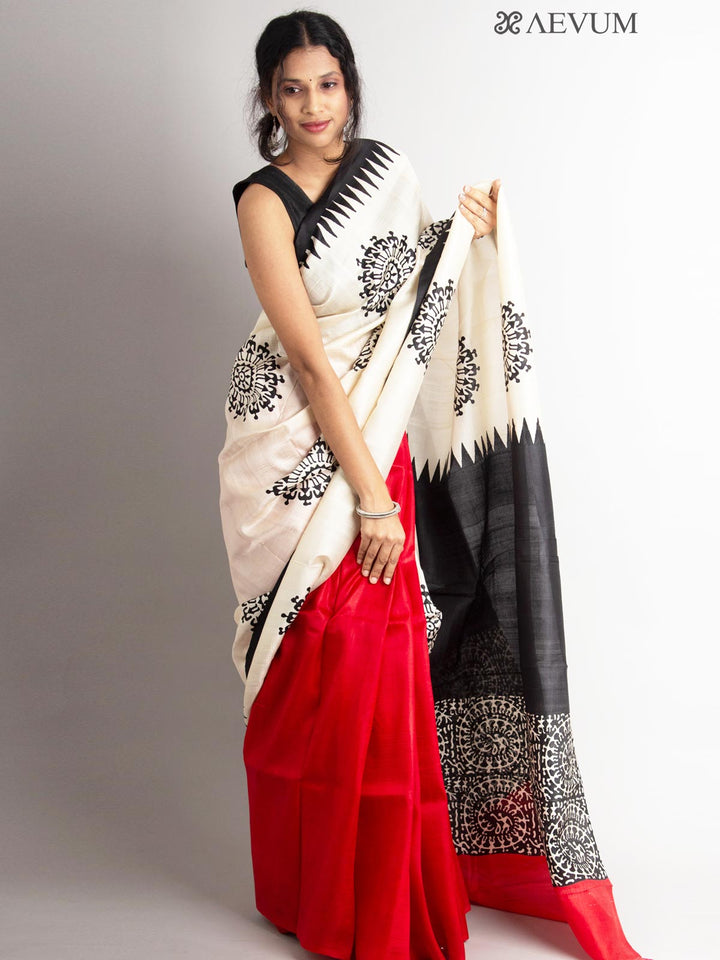 Three Ply Murshidabad Pure Silk With Blouse Piece - 0577 Saree AEVUM