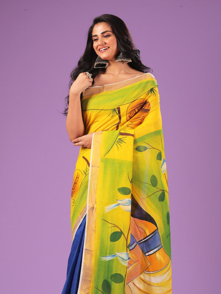 Kerala Cotton Hand Painted Saree with Blouse Piece - 0683 Saree AEVUM