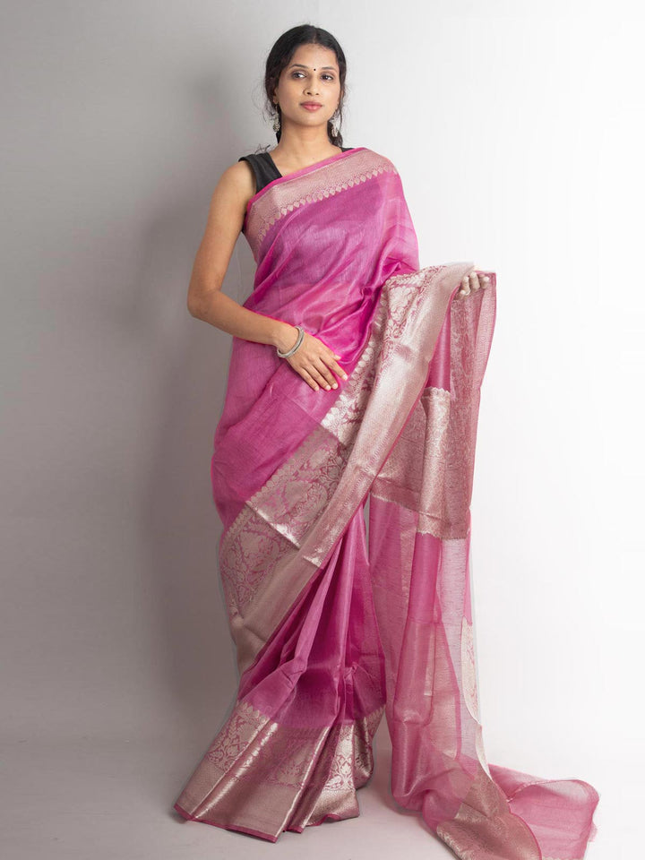 Silk Linen Banarasi Handloom Saree With Silk Mark - 0703 Saree Sarala Devi   