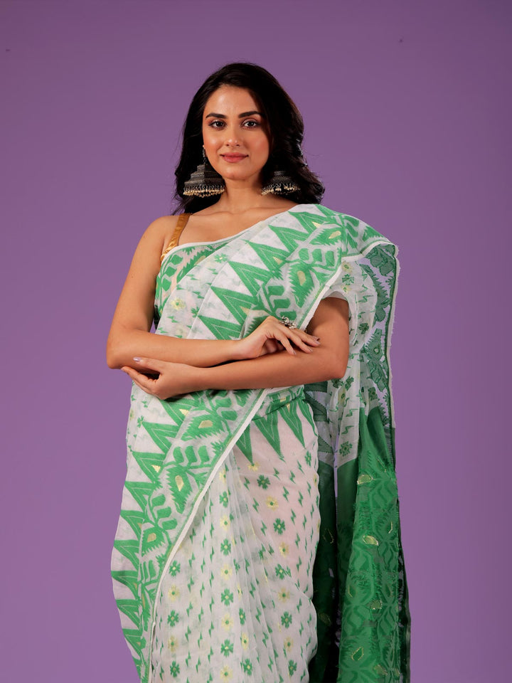 Soft Dhakai Jamdani Saree without Blouse Piece - 0859 Saree AEVUM