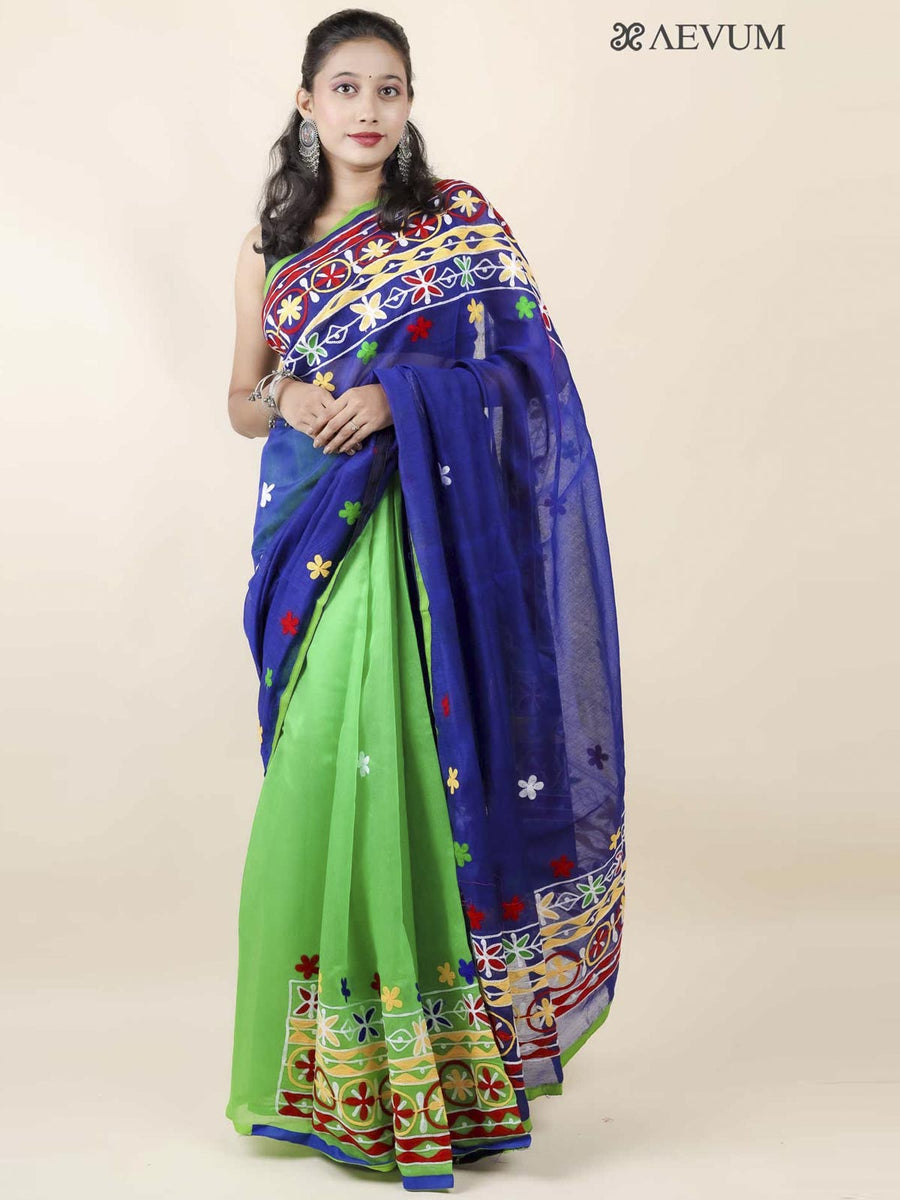 Silk Cotton Saree with Gujarati Work-11460 Saree AEVUM