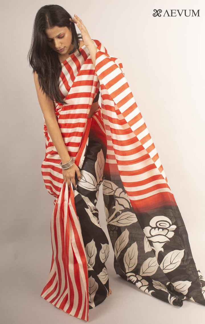 Murshidabad Hand Painted Pure 3 ply Silk With Silk Mark - 11840 Saree AEVUM