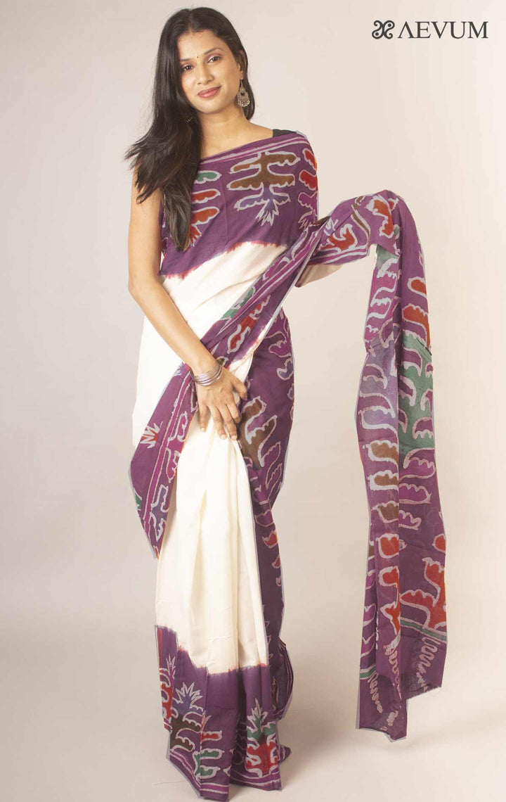 Hand Batik Mulmul Cotton Saree By Aevum - 12889 Saree Anita Kuthir   