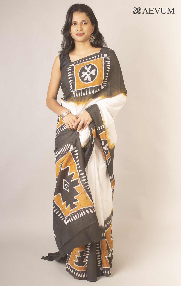 Hand Batik Mulmul Cotton Saree By Aevum - 12901 Saree Anita Kuthir   