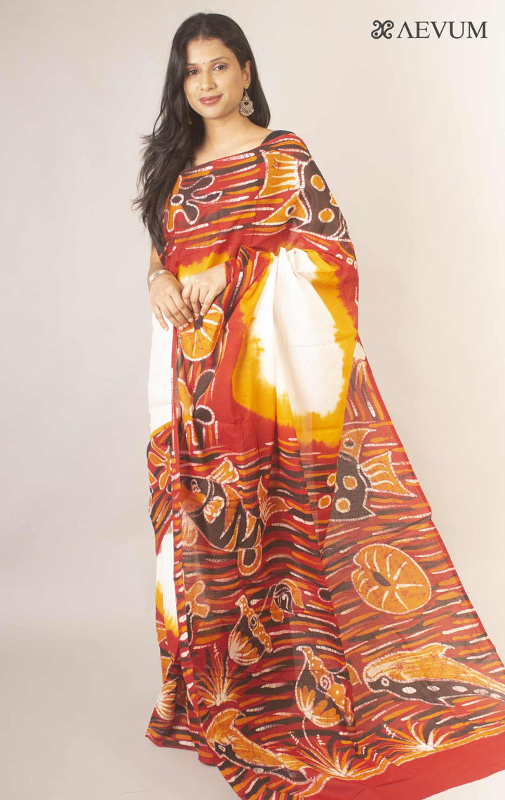 Hand Batik Mulmul Cotton Saree By Aevum - 12904 Saree Anita Kuthir   