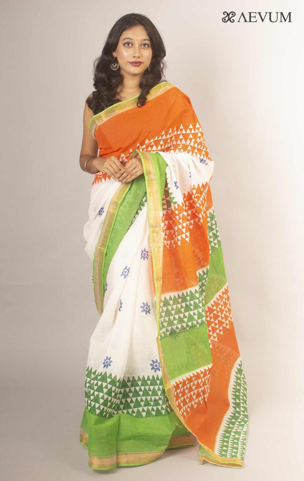 Bengal Cotton Block Printed Saree without Blouse Piece - 13664 - AEVUM