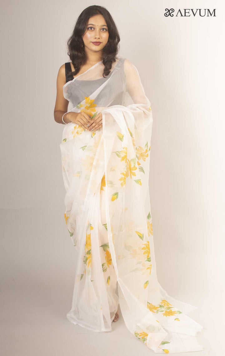 Rajnigandha Hand Painted Organza Silk Aevum Label Saree -13870 - AEVUM