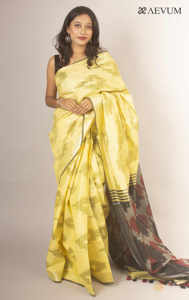 Semi Linen Ikkat Saree With Blouse Piece - 13953 Saree Tausif   