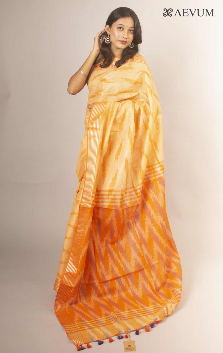 Semi Linen Ikkat Saree With Blouse Piece - 14005 Saree Adworthy   