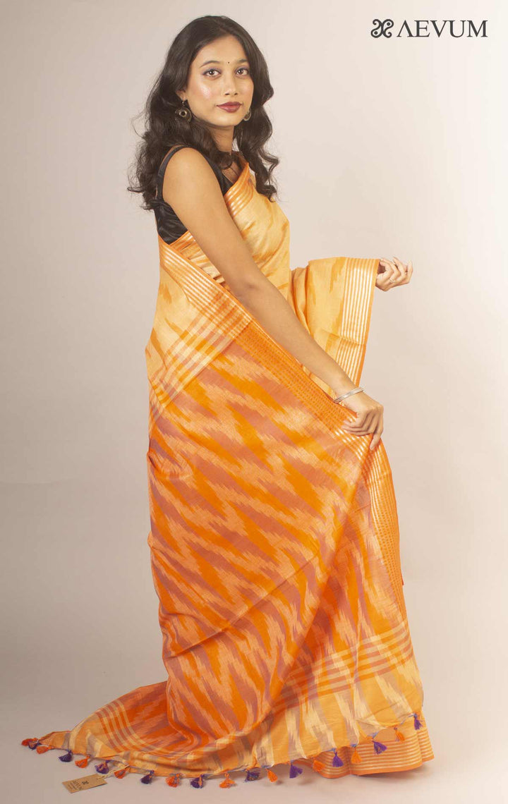 Semi Linen Ikkat Saree With Blouse Piece - 14005 Saree AEVUM   