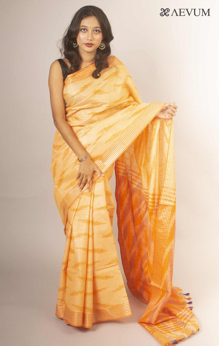 Semi Linen Ikkat Saree With Blouse Piece - 14005 Saree AEVUM   