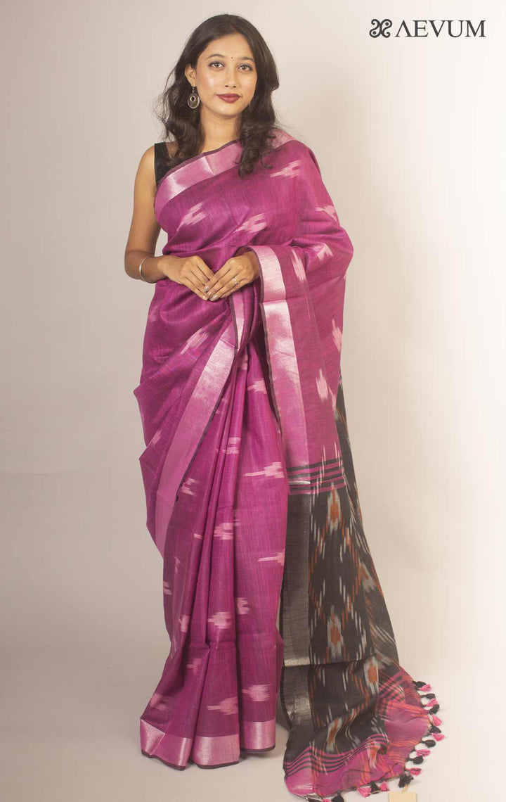 Semi Linen Ikkat Saree With Blouse Piece - 14007 Saree Tausif   