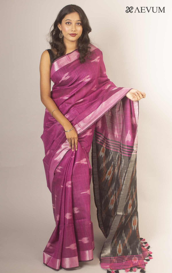 Semi Linen Ikkat Saree With Blouse Piece - 14007 - AEVUM
