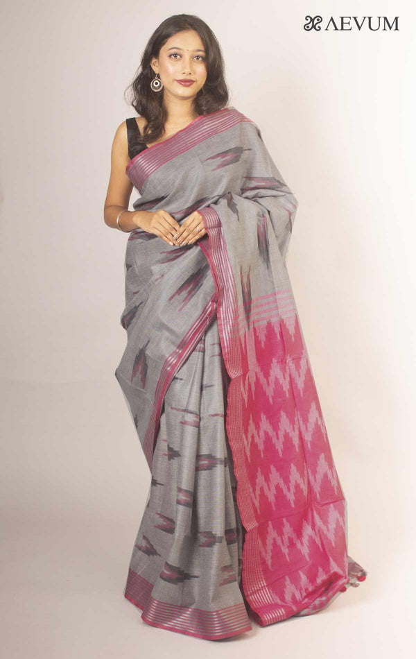 Semi Linen Ikkat Saree With Blouse Piece - 14009 - AEVUM