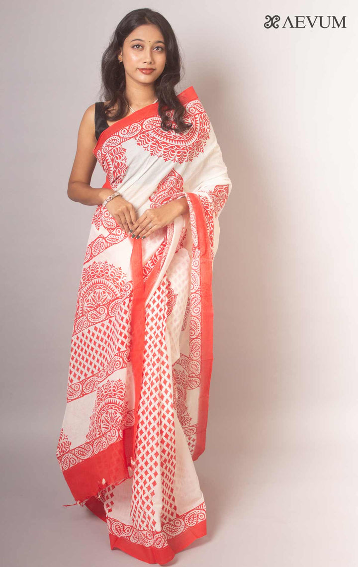 Tant Block Printed Cotton Saree without Blouse Piece -14664 Saree AEVUM   