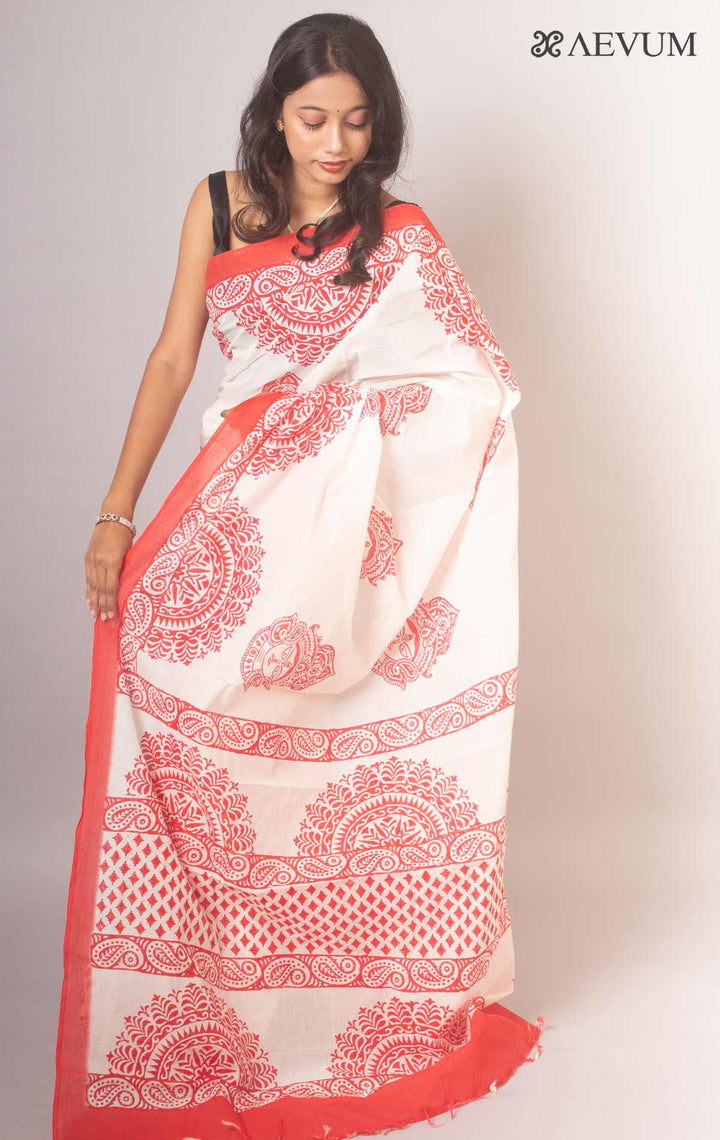 Tant Block Printed Cotton Saree without Blouse Piece -14664 Saree AEVUM   