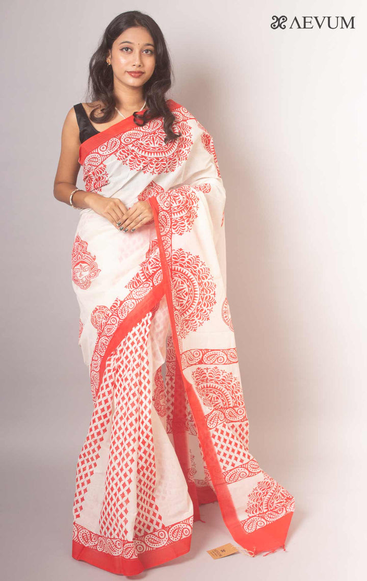 Tant Block Printed Cotton Saree without Blouse Piece -14664 Saree AEVUM   