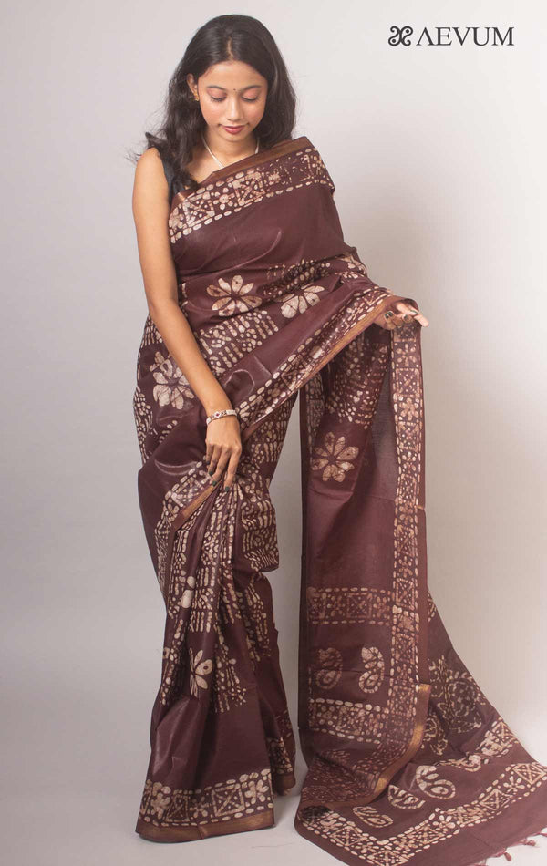 Katan Silk Saree with Batik Print - 14854 - AEVUM