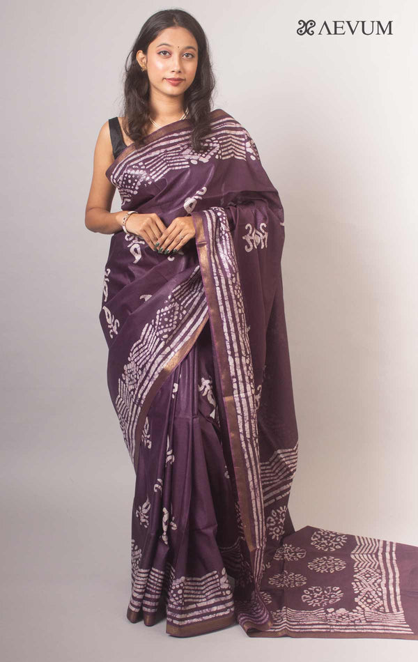 Katan Silk Saree with Batik Print - 14856 Saree AEVUM   