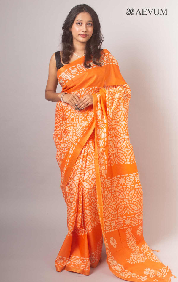 Katan Silk Saree with Batik Print - 14858 Saree AEVUM   