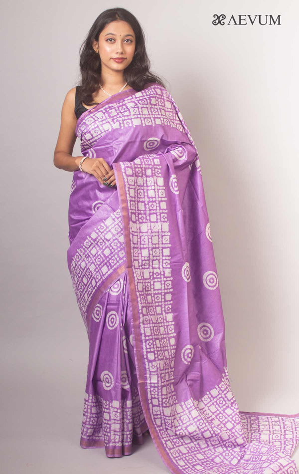 Katan Silk Saree with Batik Print - 14860 Saree AEVUM   