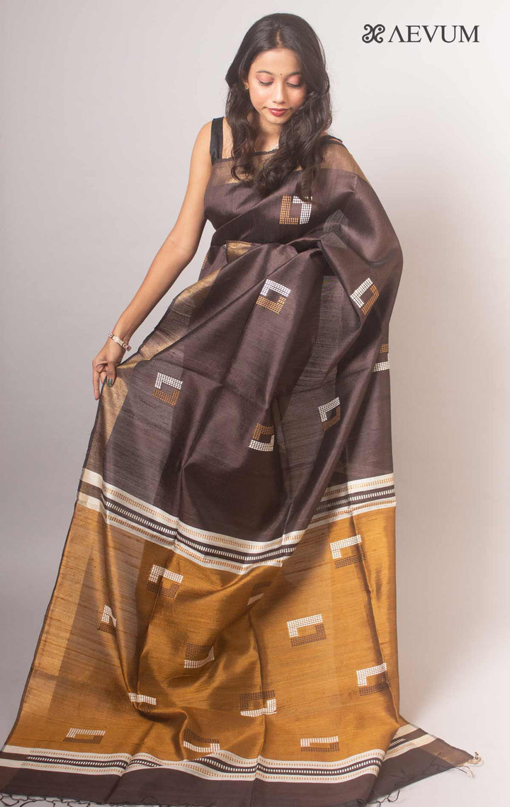 Pure Tussar Dupion Raw Silk Saree with Silk Mark - 14878 Saree Tausif   