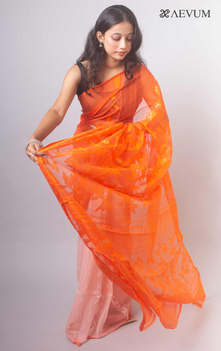 Dhakai Jamdani with Gap Work without Blouse Piece - 15193 Saree AEVUM