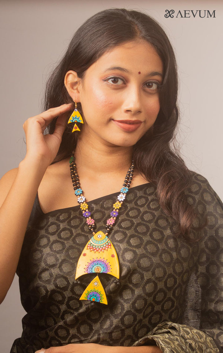 Hand Painted Terracotta Necklace Set-15944 Jewellery Kasturi Sengupta   