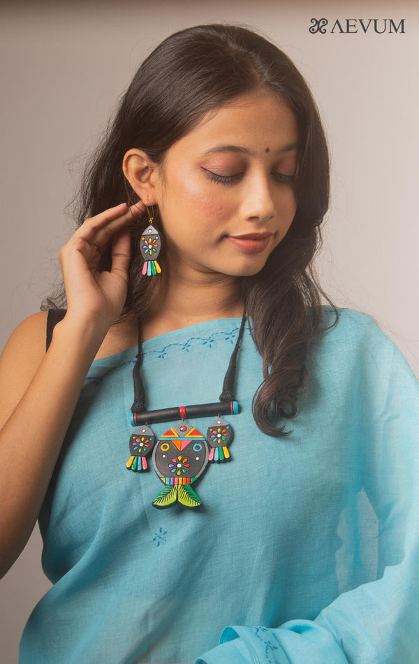 Hand Painted Terracotta Necklace Set-15953 Jewellery Kasturi Sengupta   