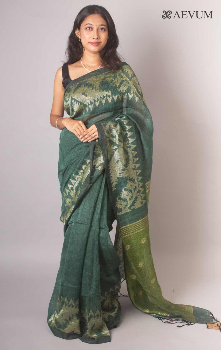 Organic Linen Jamdani handloom Saree with blouse piece - 16268 Saree Adworthy   