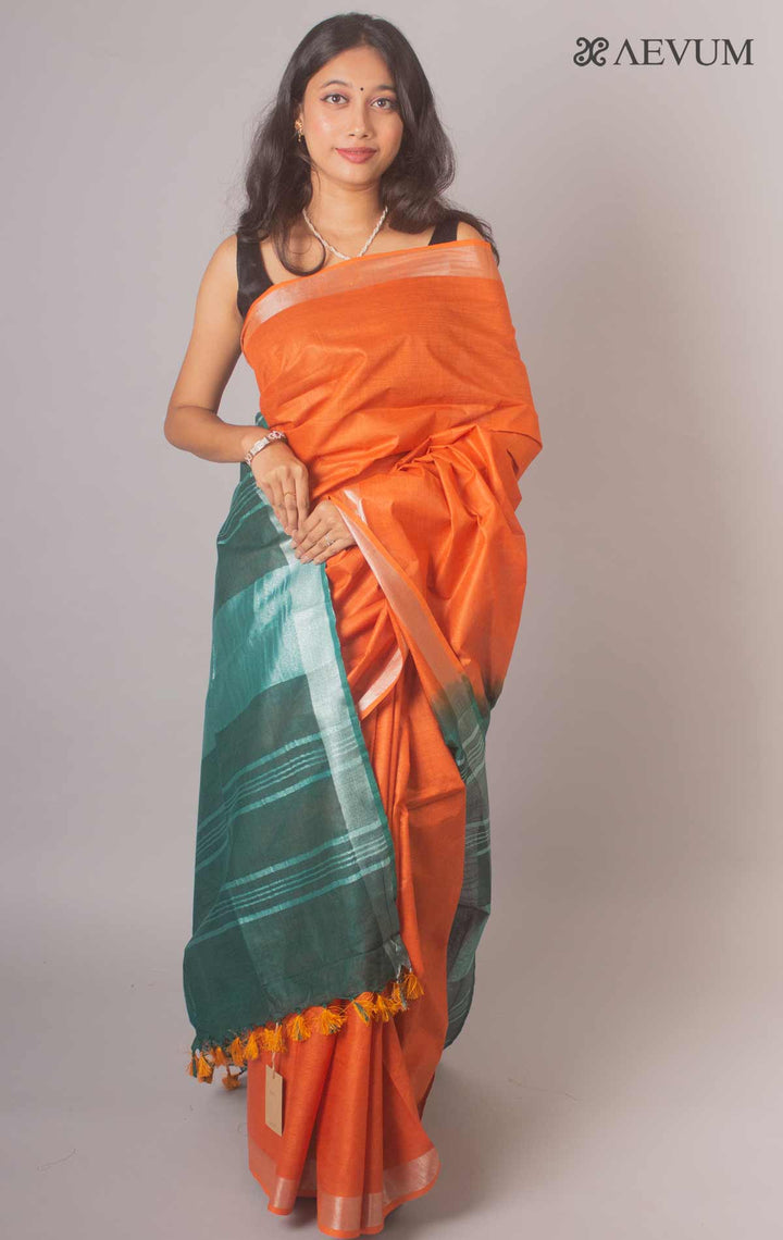 Semi Linen Saree with Blouse Piece - 16924 Saree AEVUM   