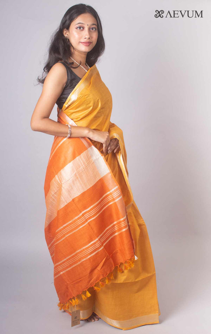 Semi Linen Saree with Blouse Piece - 16926 Saree AEVUM   