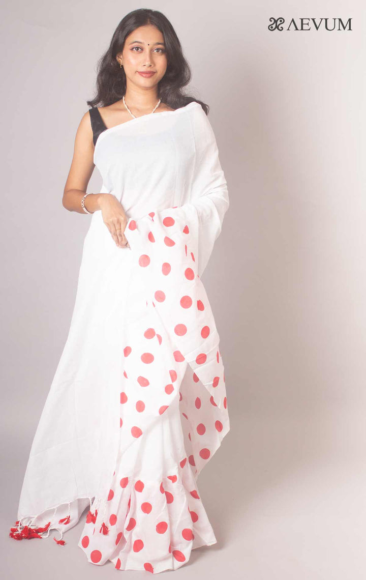 Bengal Cotton Handloom Ruffle Saree with Blouse piece - 16971 Saree AEVUM   