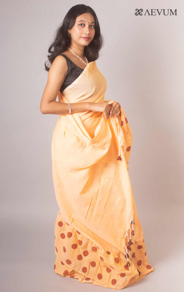 Bengal Cotton Handloom Ruffle Saree with Blouse piece - 16973 Saree AEVUM   