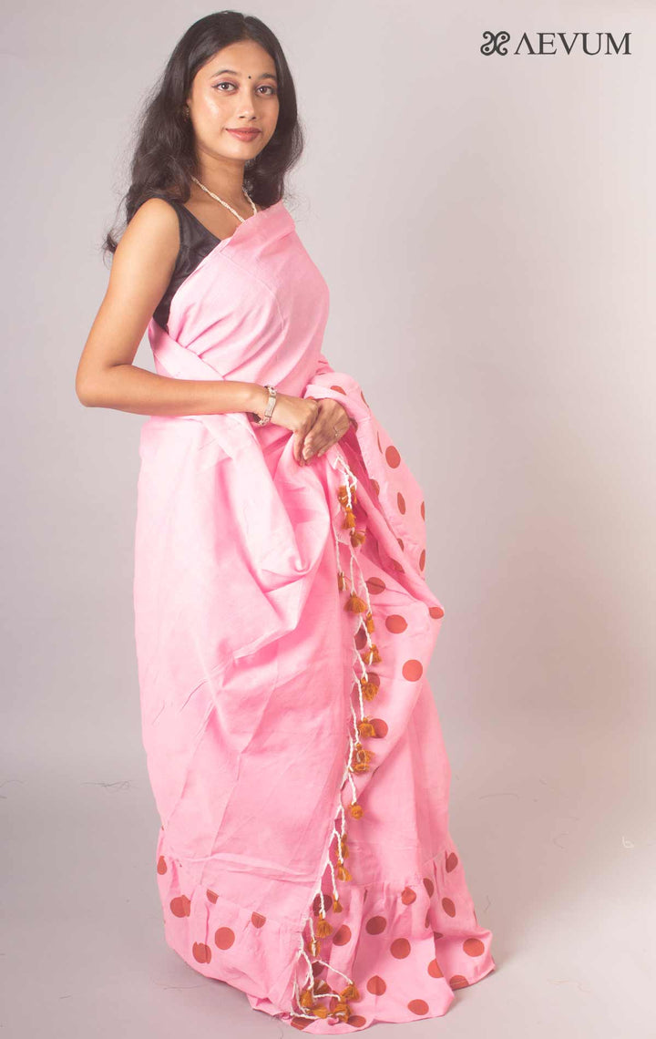 Bengal Cotton Handloom Ruffle Saree with Blouse piece - 16975 Saree AEVUM   