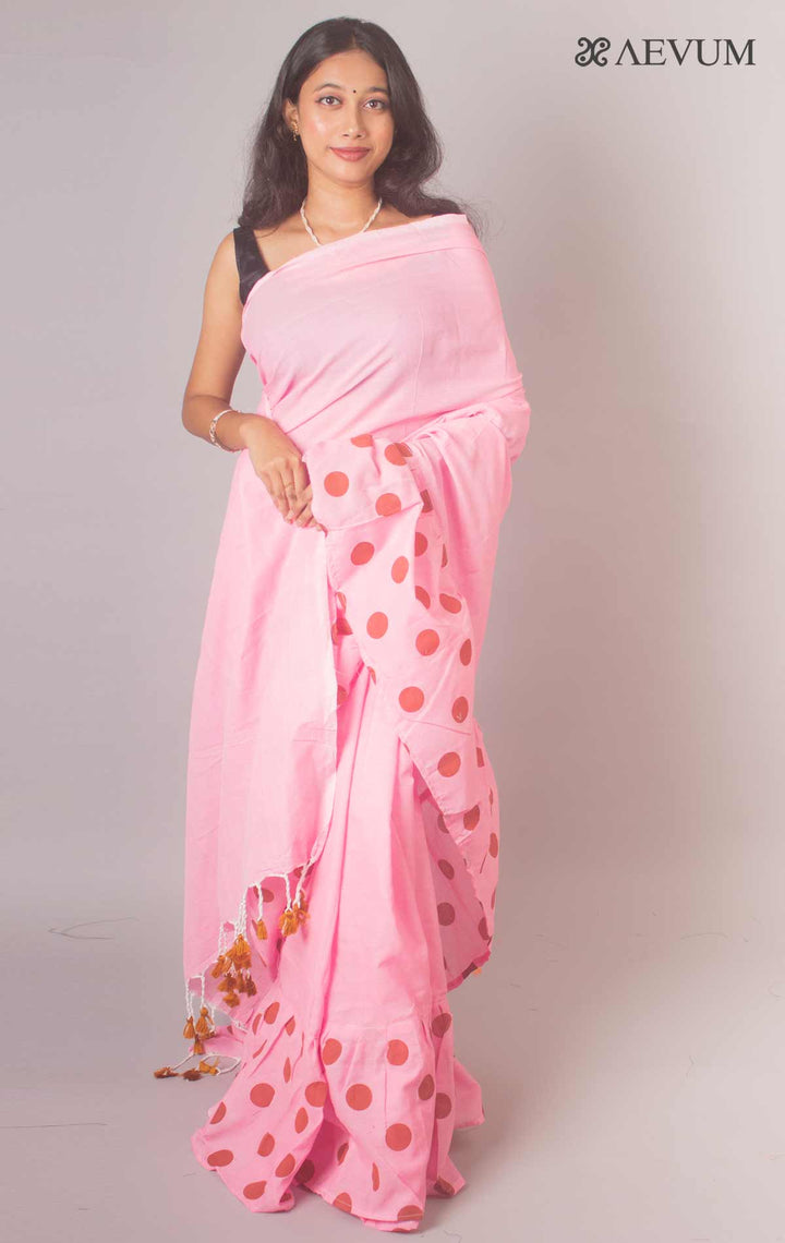 Bengal Cotton Handloom Ruffle Saree with Blouse piece - 16975 Saree AEVUM   