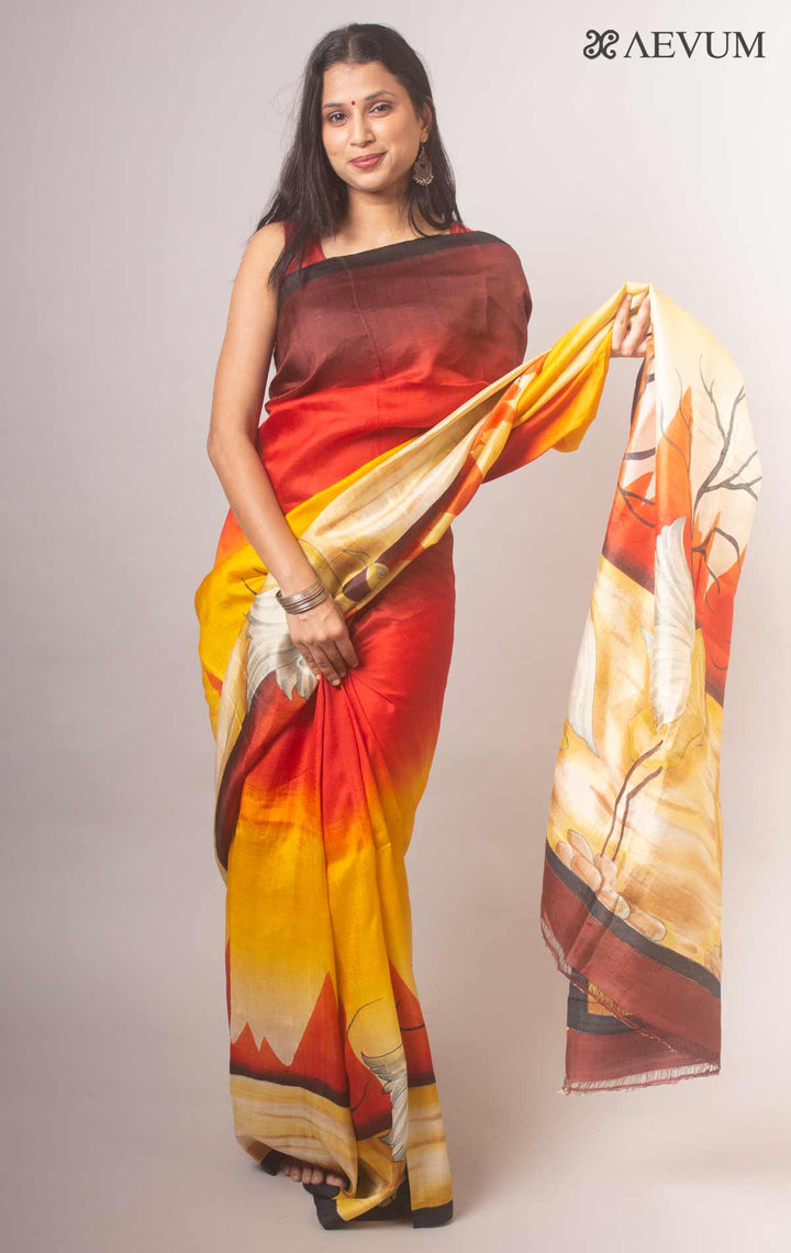 Bishnupur Hand Painted Pure Silk Saree with Silk Mark and Blouse Piece - 17050 Saree AEVUM   
