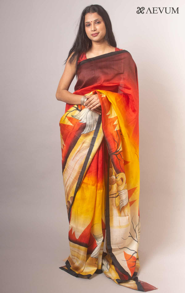 Bishnupur Hand Painted Pure Silk Saree with Silk Mark and Blouse Piece - 17050 - AEVUM