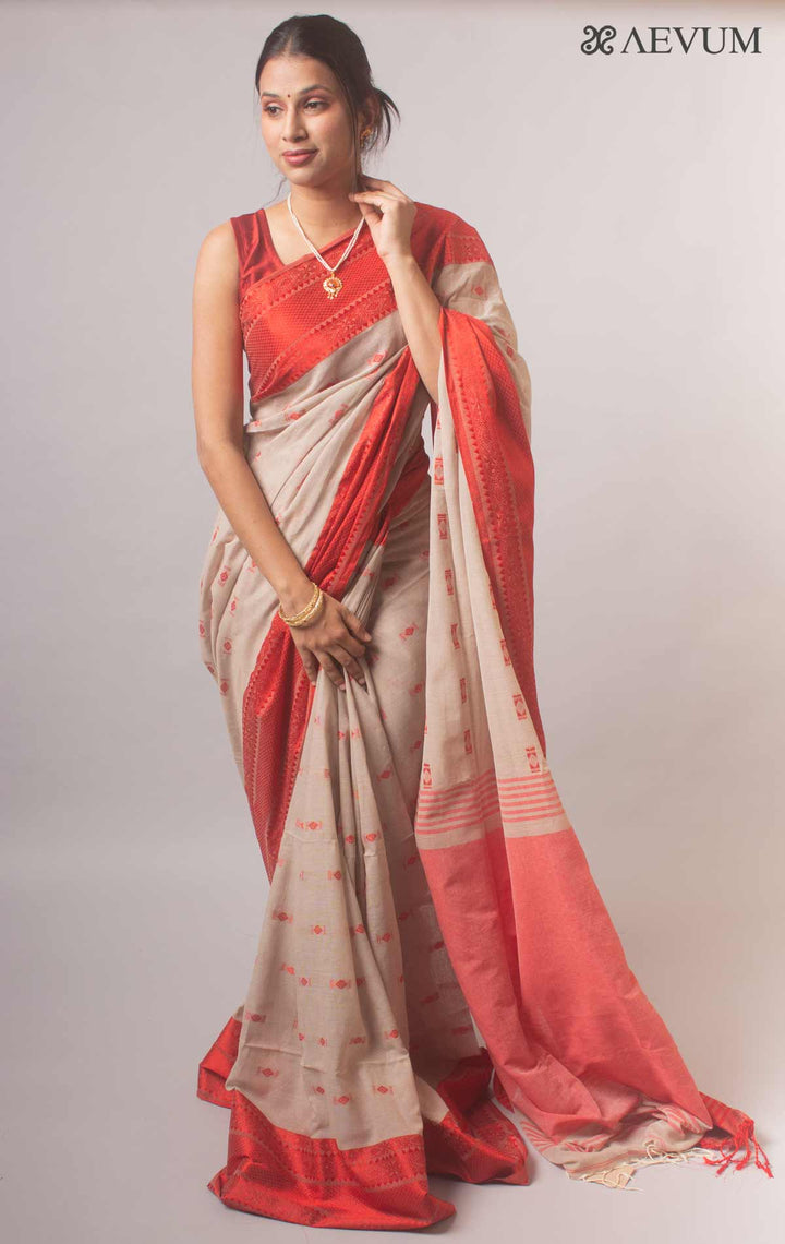 Bengal Pure Cotton Handwoven Saree With Blouse Piece - 17728 Saree Ashoke Pal   