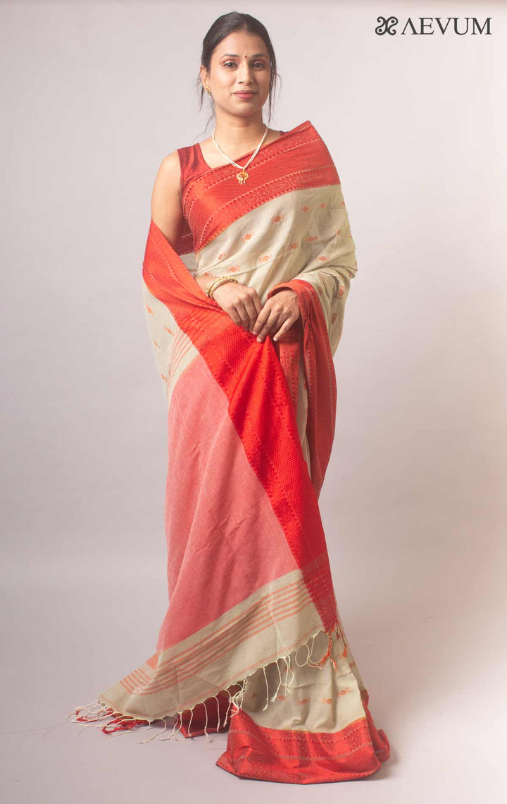 Bengal Pure Cotton Handwoven Saree With Blouse Piece - 17730 Saree Ashoke Pal   