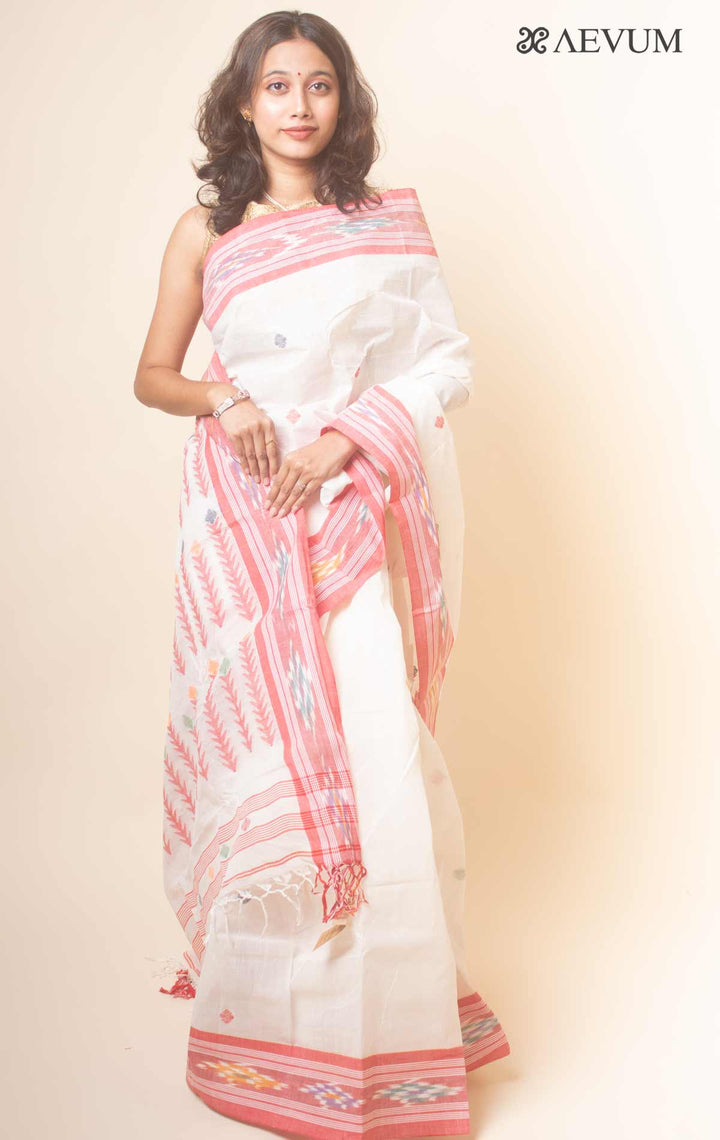 Pure Cotton Sambalpuri Border Handwoven Jamdani Saree - 17733 Saree AEVUM